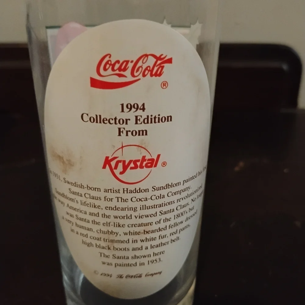 Coca Cola Santa Glass with Red and White Accents